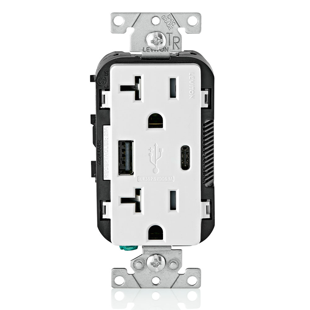 Product image for 5.1A USB Type A/Type-C Wall Outlet Charger with 20A Tamper-Resistant Receptacles