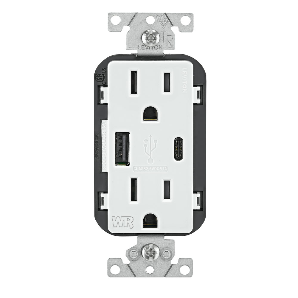 Product image for 15A Weather-Resistant USB Receptacles with Type A and Type-C Ports