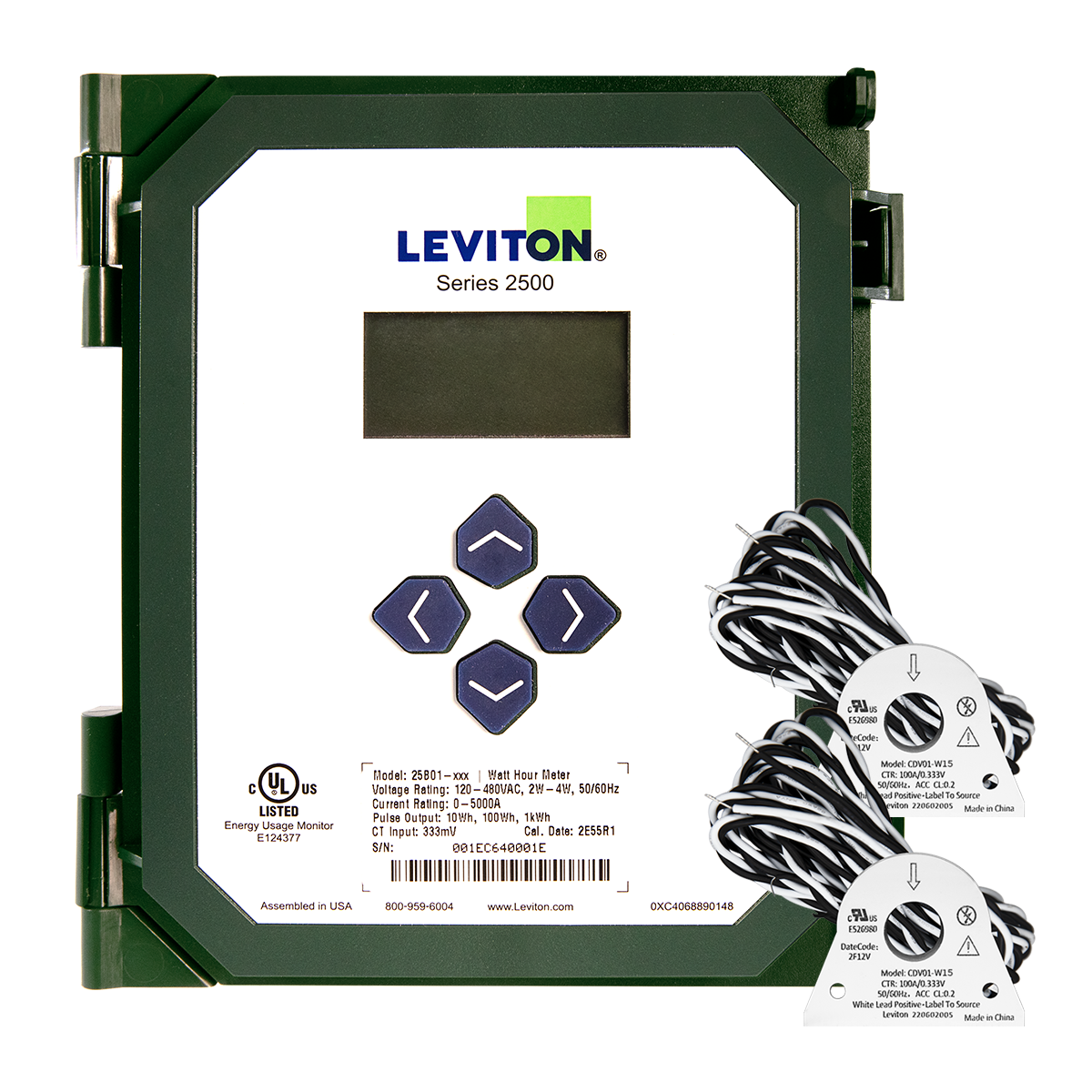 VerifEye Series 2500 Kit, 25B01 meter with 2 CDV01-W15 Solid Core CTs - 100A