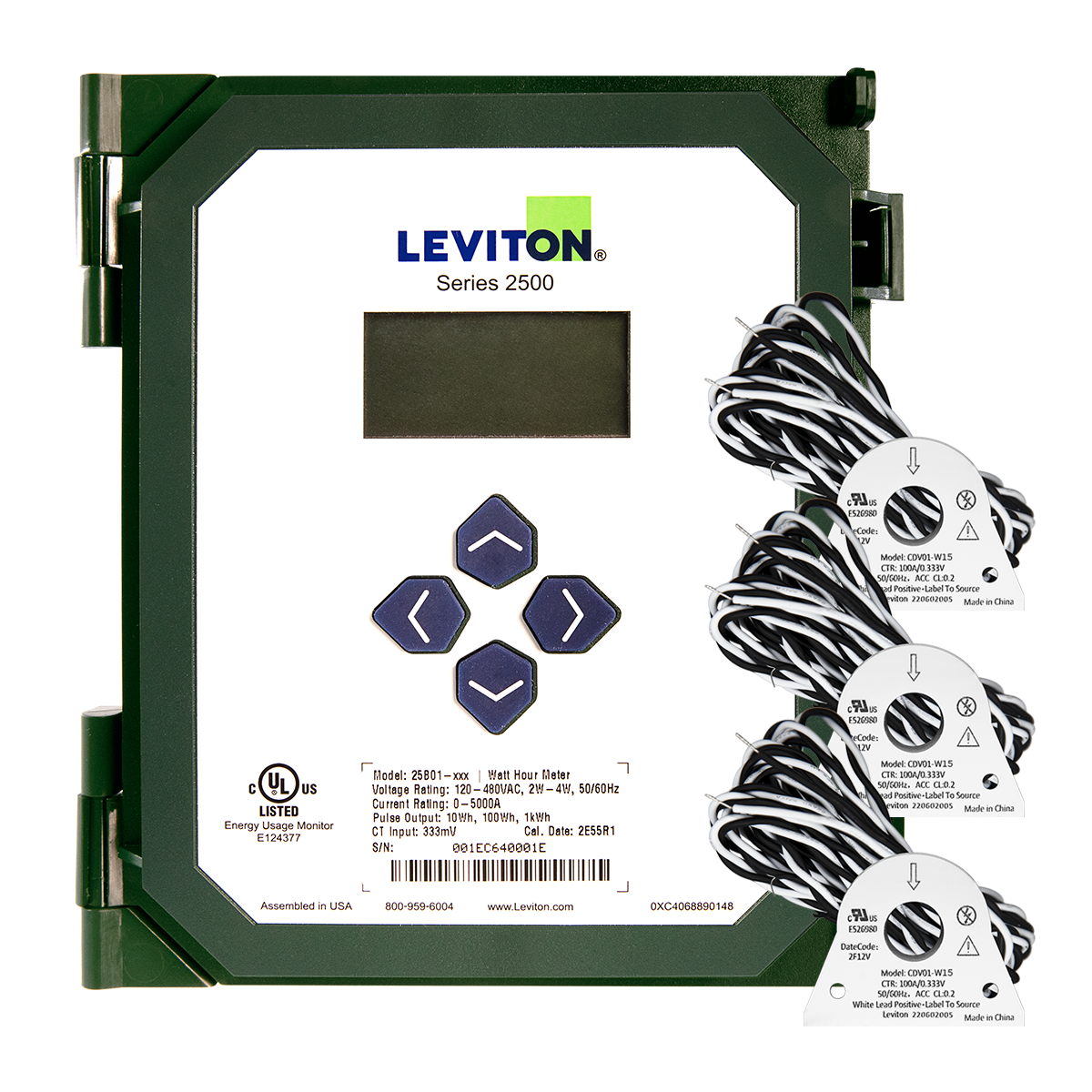 VerifEye Series 2500 Kit, 25B01 meter with 3 CDV01-W15 Solid Core CTs - 100A