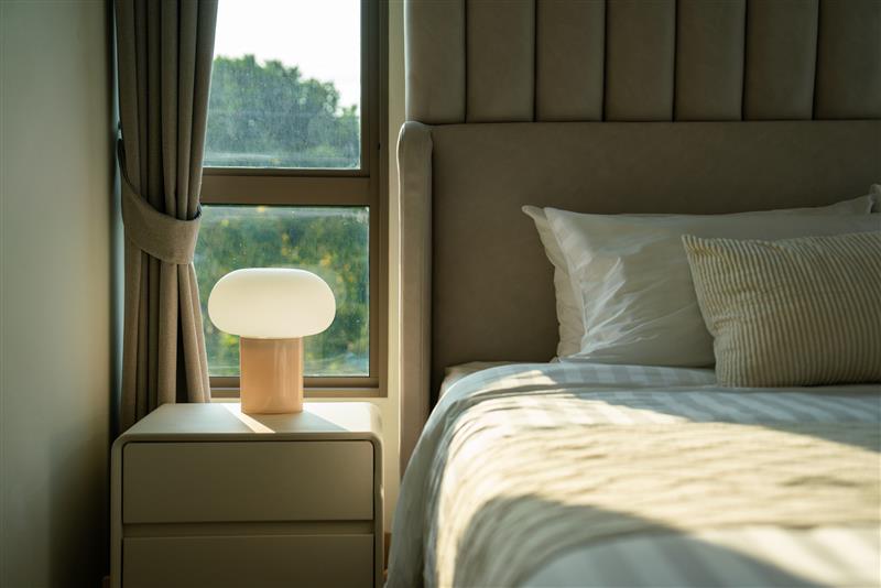 Bedroom during the day with sunlight