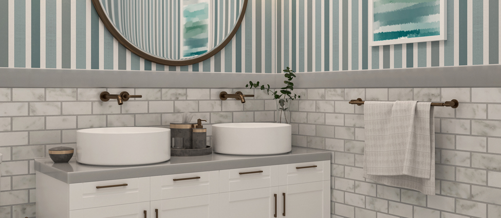 Bathroom with beautiful wall texture and decor