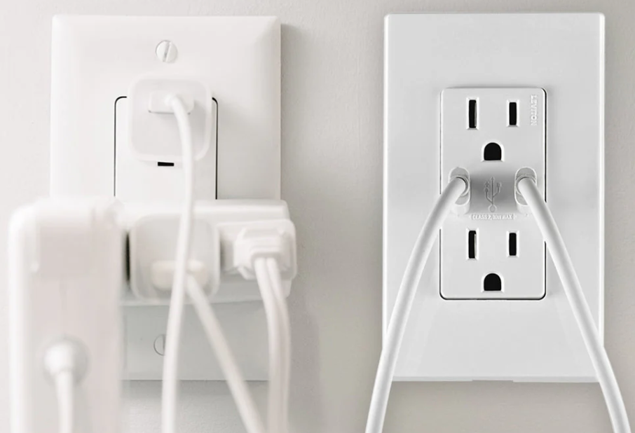 Infographic of Leviton USB Outlet in comparison to regular outlet